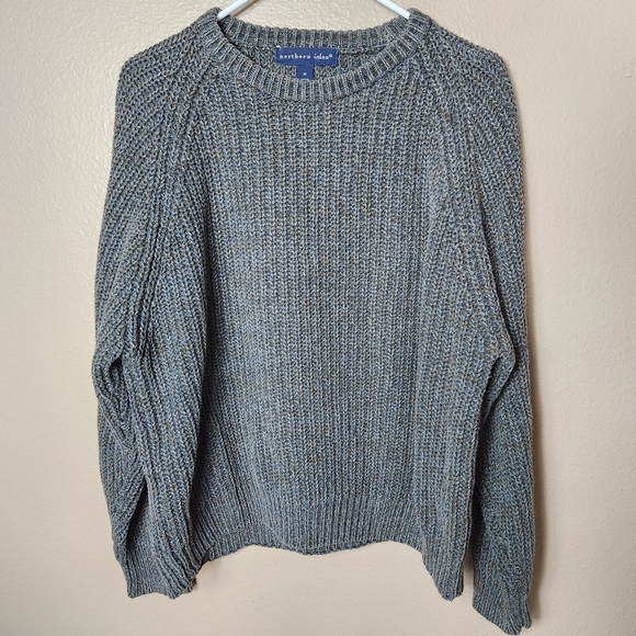 Northern Isles Womens Ramie Blend Marled Chunky Knit Raglan Sleeve Crewneck-Sz M - Picture 1 of 6